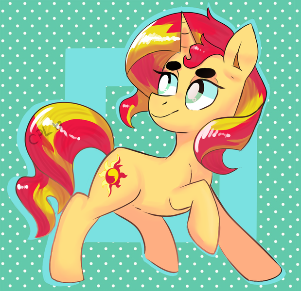 Size: 1280x1240 | Tagged: safe, artist:cosmic-pincel, derpibooru import, sunset shimmer, pony, unicorn, abstract background, backwards cutie mark, solo