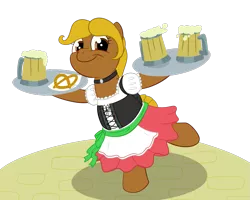 Size: 903x721 | Tagged: alcohol, artist:dieoberuser, beer, choker, chubby, clothes, derpibooru import, dirndl, dress, food, oc, oc:honey wheat, oktoberfest, pretzel, safe, solo, unofficial characters only