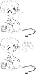 Size: 482x984 | Tagged: 4chan, artist:briskby, bend over, comic, derpibooru import, edit, editor:dsp2003, monochrome, mouse, mousified, needle, rarimouse, rarity, rodent, safe, sketch, species swap, thread