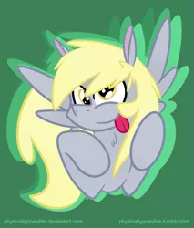 Size: 629x738 | Tagged: safe, artist:alexsalinasiii, derpibooru import, derpy hooves, pegasus, pony, bust, green background, neck fluff, simple background, smiling, solo, tongue out