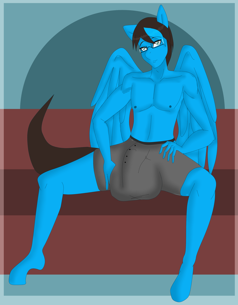 Size: 2323x2987 | Tagged: questionable, artist:silentpassion, derpibooru import, oc, oc:veloce star, unofficial characters only, anthro, anthro oc, balls, bare chest, big balls, boxers, clothes, crotch bulge, impossibly large balls, partial nudity, solo, topless, underwear