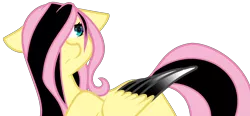 Size: 1984x924 | Tagged: safe, artist:eclispeluna, derpibooru import, fluttershy, colored wings, colored wingtips, emoshy, floppy ears, multicolored wings, simple background, solo, transparent background