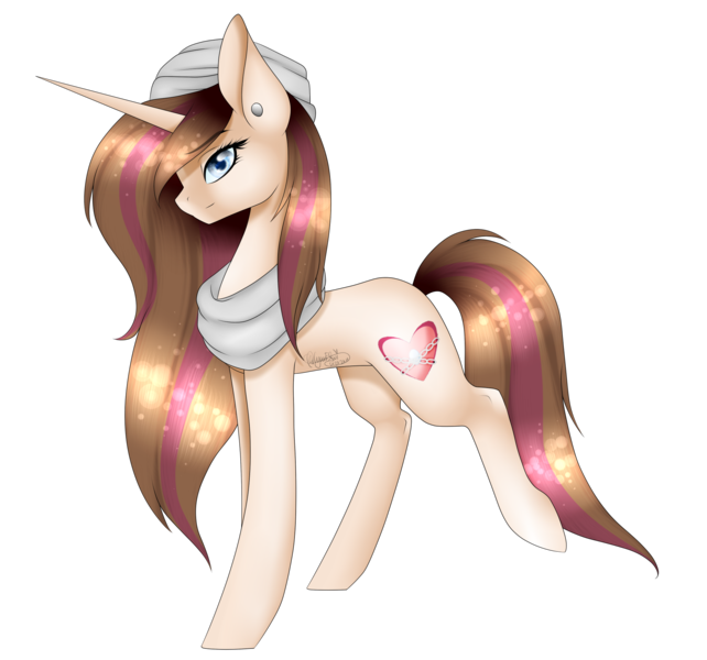 Size: 2141x2000 | Tagged: safe, artist:minelvi, derpibooru import, oc, oc:alda, unofficial characters only, pony, unicorn, clothes, ear piercing, earring, female, hat, high res, jewelry, mare, piercing, scarf, simple background, solo, transparent background