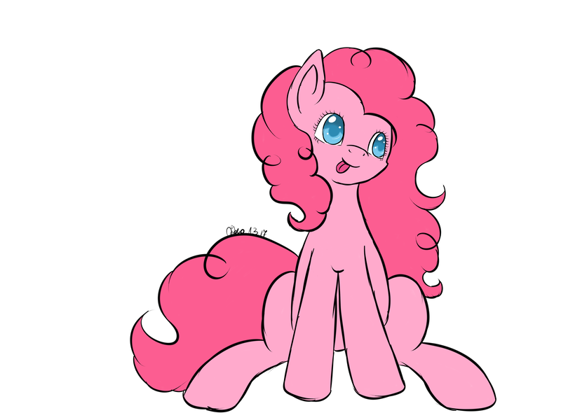 Size: 4724x3543 | Tagged: safe, artist:xaik0x, derpibooru import, pinkie pie, absurd resolution, simple background, sitting, solo, tongue out, white background