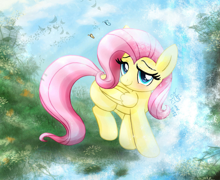 Size: 1800x1475 | Tagged: safe, artist:joakaha, derpibooru import, fluttershy, pegasus, pony, female, looking at you, smiling, solo