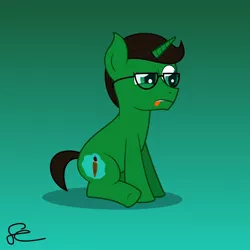 Size: 1500x1500 | Tagged: safe, artist:megabyte1835, derpibooru import, oc, oc:cody, unofficial characters only, pony, unicorn, accessories, concentrating, cutie mark, glasses, gradient background, lip bite, male, ponysona, sitting, solo, tongue out, wip
