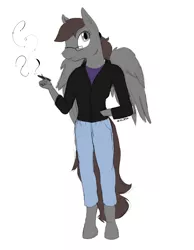 Size: 2296x2960 | Tagged: anthro, anthro oc, artist:theshadowstone, clothes, derpibooru import, female, mare, oc, oc:shadowstone, pegasus, safe, simple background, smiling, solo, unguligrade anthro, unofficial characters only