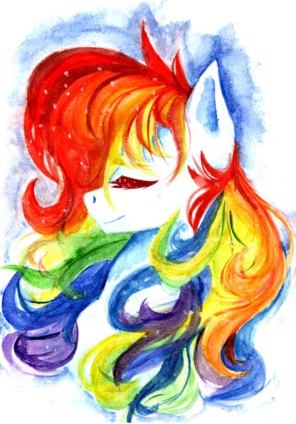 Size: 1507x2160 | Tagged: safe, artist:mkdiash, derpibooru import, rainbow dash, pegasus, pony, bust, portrait, solo, traditional art