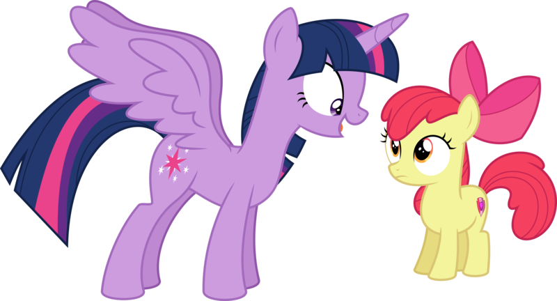 Size: 11857x6400 | Tagged: safe, artist:parclytaxel, derpibooru import, apple bloom, twilight sparkle, twilight sparkle (alicorn), alicorn, earth pony, pony, the fault in our cutie marks, .svg available, absurd resolution, excited, female, filly, simple background, spread wings, stare, transparent background, vector