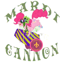 Size: 5000x5000 | Tagged: absurd resolution, artist:themerrywolf, derpibooru import, mardi gras, mask, party cannon, pinkie pie, pun, safe, simple background, solo, transparent background, watermark
