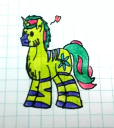 Size: 1115x1251 | Tagged: safe, artist:summerium, derpibooru import, oc, oc:herbal, unofficial characters only, pony, unicorn, graph paper, heart, lined paper, solo, traditional art