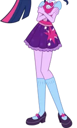 Size: 2160x3549 | Tagged: safe, artist:teentitansfan201, derpibooru import, edit, vector edit, sci-twi, twilight sparkle, equestria girls, bowtie, clothes, cropped, crossed arms, legs, mary janes, pictures of legs, shoes, simple background, skirt, socks, solo, transparent background, vector