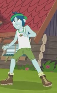 Size: 192x313 | Tagged: safe, derpibooru import, screencap, captain planet, equestria girls, legend of everfree, boots, clothes, scared, shorts, socks, solo