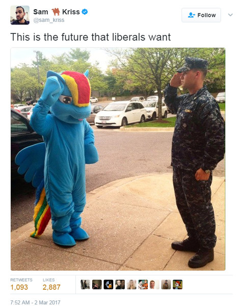 Size: 604x769 | Tagged: clothes, cosplay, costume, derpibooru import, fursuit, human, irl, irl human, meta, photo, politics, rainbow dash, safe, sam kriss, strawman, twitter, us navy, wat