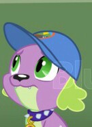 Size: 135x185 | Tagged: safe, derpibooru import, screencap, spike, spike the regular dog, dog, equestria girls, legend of everfree, cap, hat, looking up, male, solo, watermark