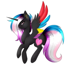 Size: 2165x2000 | Tagged: safe, artist:minelvi, derpibooru import, oc, oc:flaming rainbow, unofficial characters only, alicorn, pony, alicorn oc, colored wings, ear piercing, female, high res, mare, multicolored wings, piercing, simple background, solo, transparent background