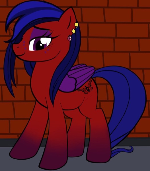 Size: 858x976 | Tagged: safe, artist:thesoldier, derpibooru import, oc, oc:kostroma, unofficial characters only, pegasus, pony, brick wall, ear piercing, earring, female, jewelry, piercing, profile, solo