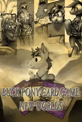 Size: 2710x4006 | Tagged: safe, artist:alumx, artist:ravetuba, artist:spriterjrda, derpibooru import, oc, unofficial characters only, pony, buck legacy, absurd resolution, card game, dungeon, monochrome