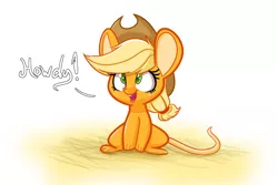 Size: 1280x853 | Tagged: safe, artist:heir-of-rick, derpibooru import, applejack, mouse, pony, daily apple pony, applemouse, cowboy hat, cute, dialogue, freckles, hat, howdy, jackabetes, mousified, one word, open mouth, smiling, solo, species swap, stetson