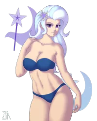 Size: 2400x3000 | Tagged: suggestive, artist:souladdicted, derpibooru import, trixie, equestria girls, abs, belly button, blue underwear, bra, breasts, busty trixie, clothes, curvy, female, hourglass figure, human coloration, looking at you, panties, pose, sexy, simple background, smiling, solo, solo female, strapless bra, transparent background, underwear
