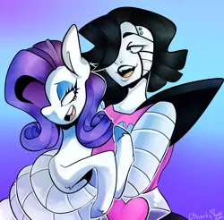 Size: 1200x1183 | Tagged: safe, artist:cotta, derpibooru import, rarity, pony, unicorn, crossover, fabulous, hug, mettaton, undertale