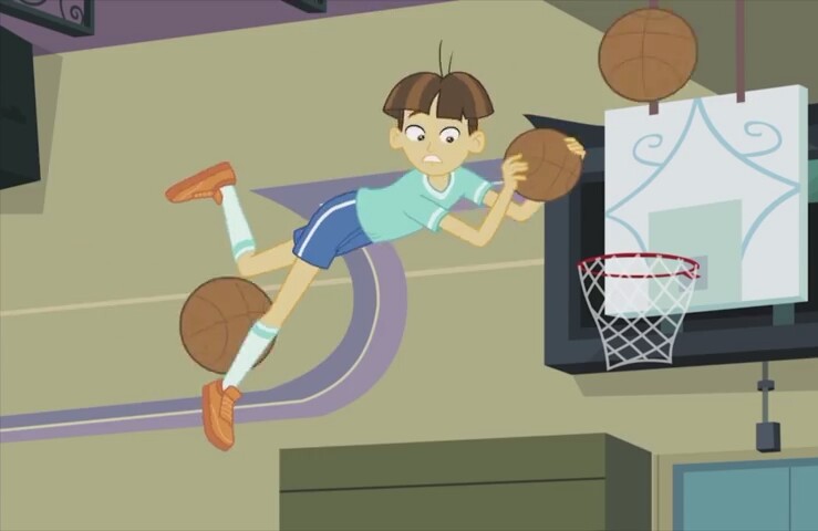 Size: 739x480 | Tagged: safe, derpibooru import, screencap, wiz kid, equestria girls, friendship games, photo finished, basketball, basketball net, clothes, legs, looking down, short, shorts, socks, solo