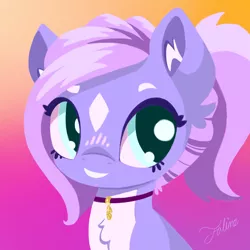 Size: 1024x1024 | Tagged: safe, artist:faline-art, derpibooru import, oc, unofficial characters only, pony, bust, chibi, collar, female, gradient background, mare, ponytail, solo