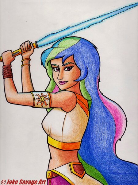 Size: 1024x1366 | Tagged: artist:fires-storm, crossover, derpibooru import, human, humanized, jedi, lightsaber, midriff, princess celestia, safe, solo, star wars, traditional art, weapon