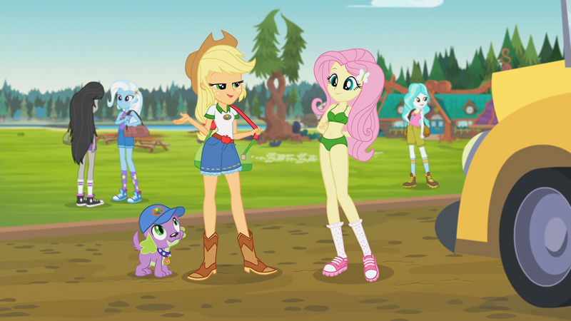 Size: 1920x1080 | Tagged: suggestive, artist:thevincenator, derpibooru import, edit, edited screencap, screencap, applejack, fluttershy, octavia melody, paisley, spike, spike the regular dog, trixie, dog, equestria girls, legend of everfree, boots, breast edit, breasts, bus, camp everfree outfits, clothes, converse, cowboy boots, g4, green underwear, image, my little pony equestria girls: legend of everfree, panties, png, shoes, socks, underwear, underwear edit