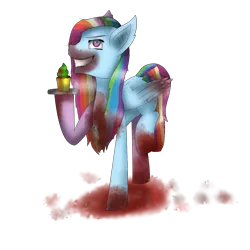 Size: 1024x1024 | Tagged: grimdark, artist:theninjagirlzone5, derpibooru import, pinkie pie, rainbow dash, pony, fanfic:cupcakes, blood, cupcake, food, fusion, pinkamena diane pie, simple background, solo, transparent background, we have become one, what has science done, xk-class end-of-the-world scenario