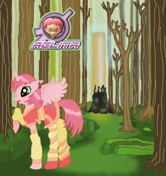 Size: 683x722 | Tagged: safe, derpibooru import, ponified, alicorn, human, pony, my little pony 'n friends, aelita, aelita schaeffer, code lyoko, crossover, female, forest, forest sector, g1, g1 to g4, g4, generation leap, solo