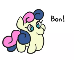 Size: 400x327 | Tagged: safe, artist:jargon scott, derpibooru import, bon bon, sweetie drops, earth pony, pony, cute, no pupils, one word, simple background, smiling, solo, squatbon, squatpony, white background