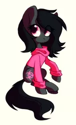 Size: 1400x2300 | Tagged: safe, artist:mirtash, derpibooru import, oc, oc:toxxie, unofficial characters only, earth pony, pony, clothes, commission, cute, female, looking back, mare, raised hoof, rcf community, simple background, sitting, smiling, solo, sweater