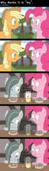 Size: 1200x4160 | Tagged: safe, artist:facelesssoles, derpibooru import, applejack, marble pie, pinkie pie, pony, absurd resolution, breaking the fourth wall, comic, food, fourth wall, juice, rock soup, self deprecation, sesquipedalian loquaciousness, soup