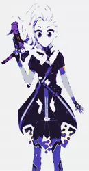 Size: 1730x3319 | Tagged: anime, artist:starwantrix, clothes, cosplay, costume, cute, derpibooru import, edit, gun, human, humanized, overwatch, safe, simple background, solo, sombra (overwatch), trixie, weapon, white background