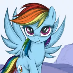 Size: 600x600 | Tagged: safe, artist:rainbow, color edit, derpibooru import, edit, rainbow dash, pony, beautiful, bedroom eyes, colored, cropped, cute, looking at you, pretty, sketch, solo, spread wings