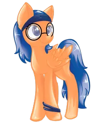 Size: 1024x1232 | Tagged: safe, artist:cyanyeh, derpibooru import, oc, oc:abacus, unofficial characters only, latex pony, pegasus, pony, folded wings, glasses, headband, looking away, looking up, shiny, simple background, smiling, solo, standing, transparent background, wristband