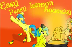 Size: 1101x720 | Tagged: safe, artist:jolliapplegirl, derpibooru import, applejack, lemon hearts, oc, pony, cauldron, clothes, cover art, dress, food, gala dress, lemon, plot, requested art