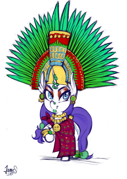 Size: 2893x4092 | Tagged: safe, artist:helloiamyourfriend, derpibooru import, rarity, pony, absurd resolution, aztec, bracelet, cape, clothes, ear piercing, earring, headdress, jewelry, lip piercing, medallion, mexico, necklace, nose piercing, piercing, rarity wears human jewelry, solo