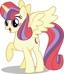 Size: 2786x3191 | Tagged: safe, artist:orin331, derpibooru import, moondancer, alicorn, pony, alicornified, looking at you, moondancercorn, open mouth, race swap, raised hoof, simple background, smiling, solo, spread wings, transparent background