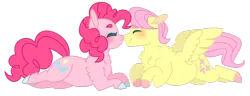 Size: 1024x393 | Tagged: safe, artist:s1nb0y, derpibooru import, fluttershy, pinkie pie, oc, earth pony, pegasus, pony, butterpie, butterscotch, eyes closed, female, male, rule 63, shipping, simple background, smiling, straight, transparent background