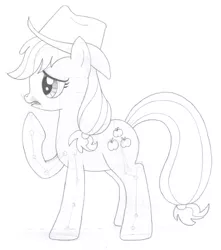 Size: 1262x1428 | Tagged: safe, artist:aafh, derpibooru import, applejack, pony, monochrome, solo, traditional art