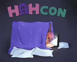 Size: 2480x2000 | Tagged: safe, artist:scribbles heart, derpibooru import, oc, oc:cozy comfort, unofficial characters only, pony, computer, hahcon, laptop computer, pillow, pillow fort, solo