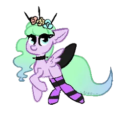 Size: 274x258 | Tagged: safe, artist:oreomonsterr, derpibooru import, oc, oc:pastel flower, unofficial characters only, pony, clothes, pixel art, simple background, socks, solo, striped socks, transparent background