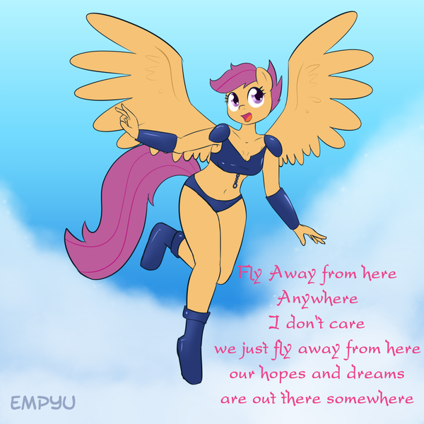 Size: 1000x1000 | Tagged: 30 minute art challenge, anthro, armor, artist:empyu, belly button, cute, cutealoo, derpibooru import, midriff, older, pegasus, plantigrade anthro, safe, scootaloo, scootaloo can fly, solo, unconvincing armor