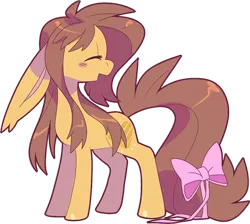 Size: 418x375 | Tagged: safe, artist:zhampy, derpibooru import, oc, unofficial characters only, earth pony, pony, blushing, bow, happy, long ears, smiling, solo, tail bow