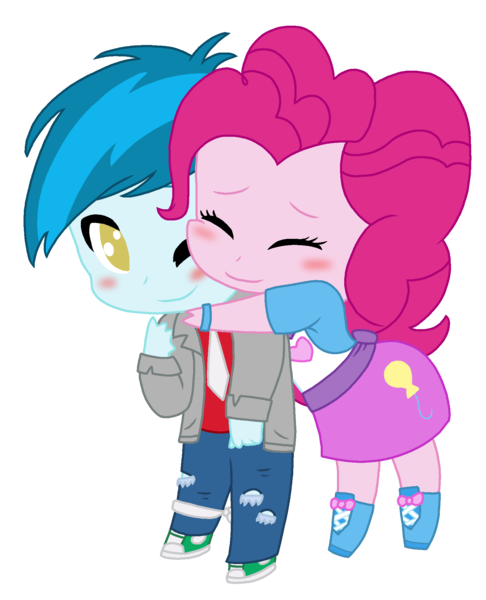 Size: 1611x1987 | Tagged: safe, artist:iloveshadeygirl, artist:mlprocker123, derpibooru import, pinkie pie, thunderbass, equestria girls, background human, base used, blushing, couple, cute, diapinkes, female, happy, hug, love, male, one eye closed, pinkiebass, shipping, straight