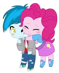 Size: 1611x1987 | Tagged: safe, artist:iloveshadeygirl, artist:mlprocker123, derpibooru import, pinkie pie, thunderbass, equestria girls, background human, base used, blushing, couple, cute, diapinkes, female, happy, hug, love, male, one eye closed, pinkiebass, shipping, straight