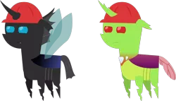 Size: 2394x1366 | Tagged: safe, artist:sketchmcreations, derpibooru import, oc, oc:berzie, unofficial characters only, changedling, changeling, pony, floppy ears, frown, hard hat, hat, pointy ponies, simple background, transparent background