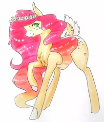 Size: 1024x1201 | Tagged: safe, artist:oneiria-fylakas, derpibooru import, oc, unofficial characters only, deer pony, original species, pony, ethereal mane, female, mare, raised hoof, solo, traditional art